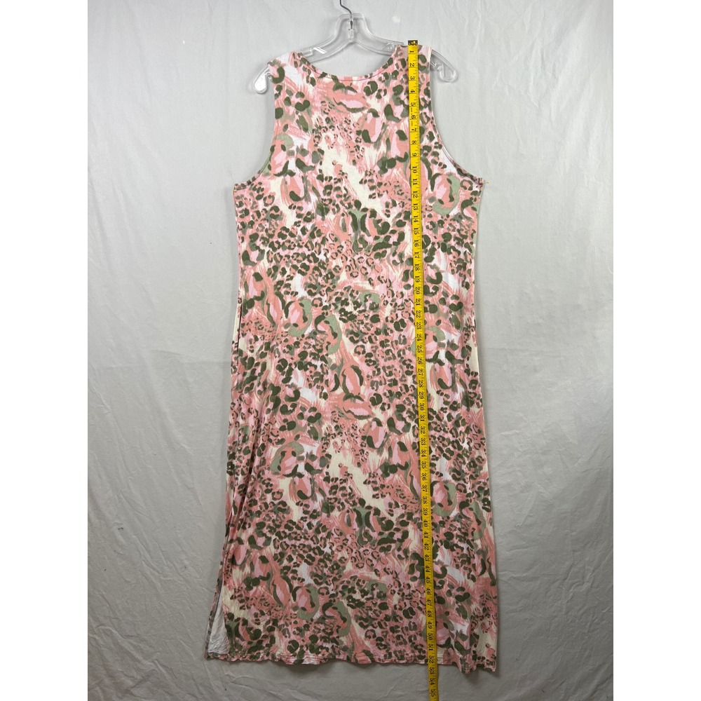 Belle Kim Gravel Maxi Dress Women Large Pink Olive Animal Print V-Neck Slit Tank - Picture 5 of 9